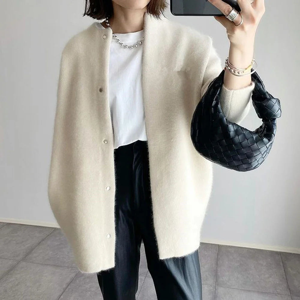Knitted Loose Fit Woolen Coat Jacket | Aveline Collection