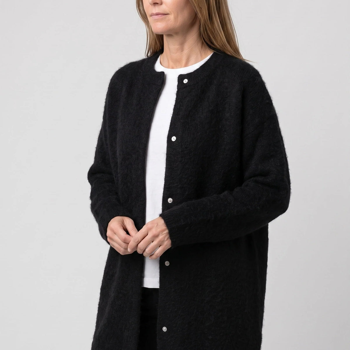 Longline Knit Cardigan with Button Front and Pockets