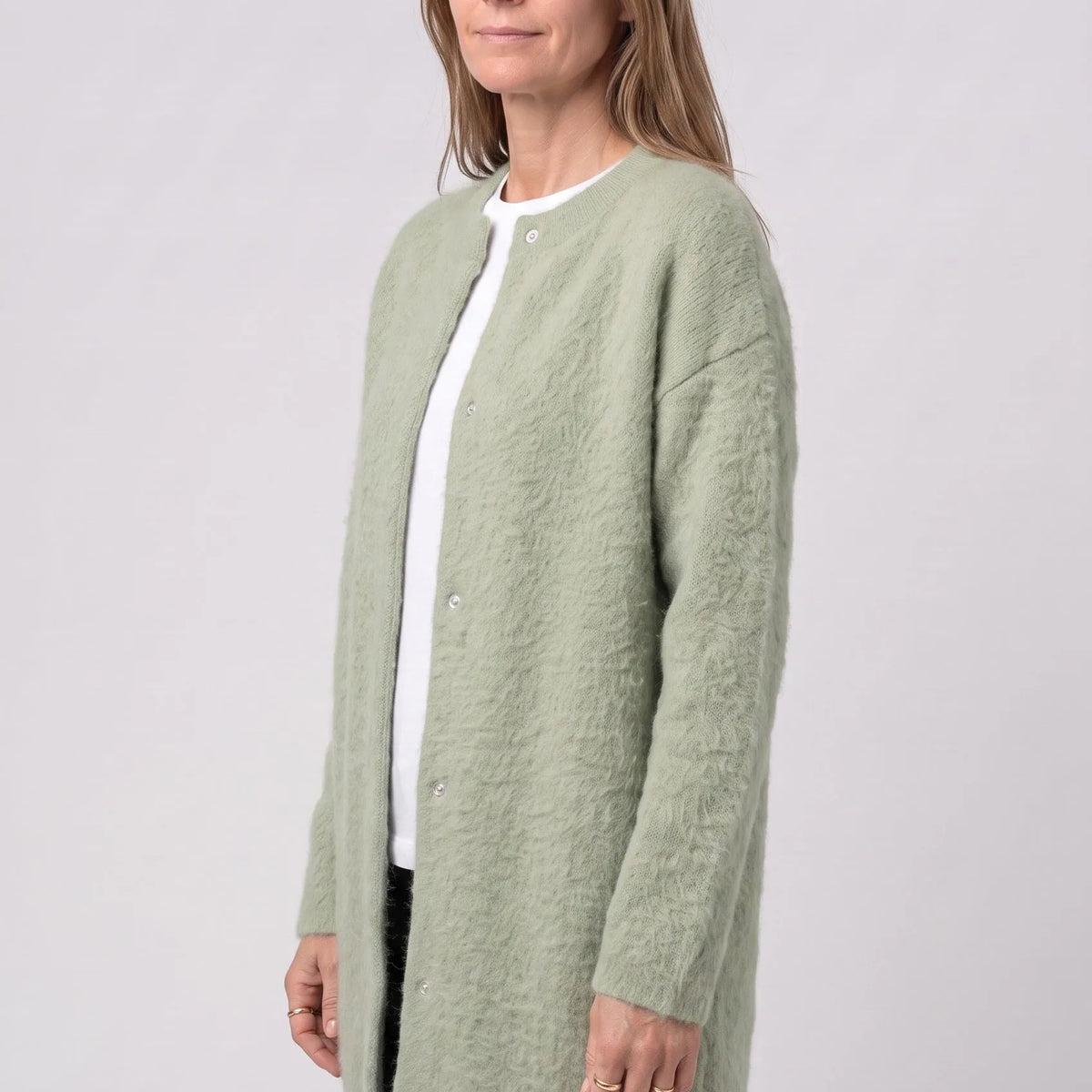 Longline Knit Cardigan with Button Front and Pockets