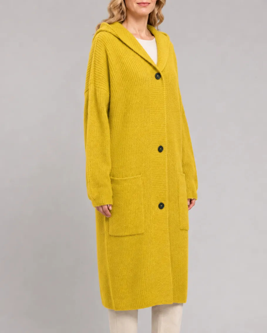 Longline V-Neck Knit Cardigan with Button Front and Pockets