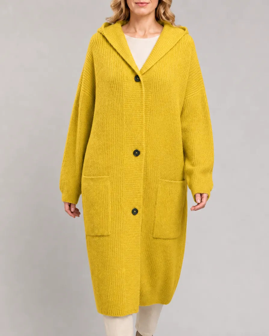 Longline V-Neck Knit Cardigan with Button Front and Pockets