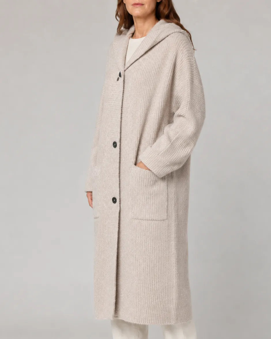 Longline V-Neck Knit Cardigan with Button Front and Pockets