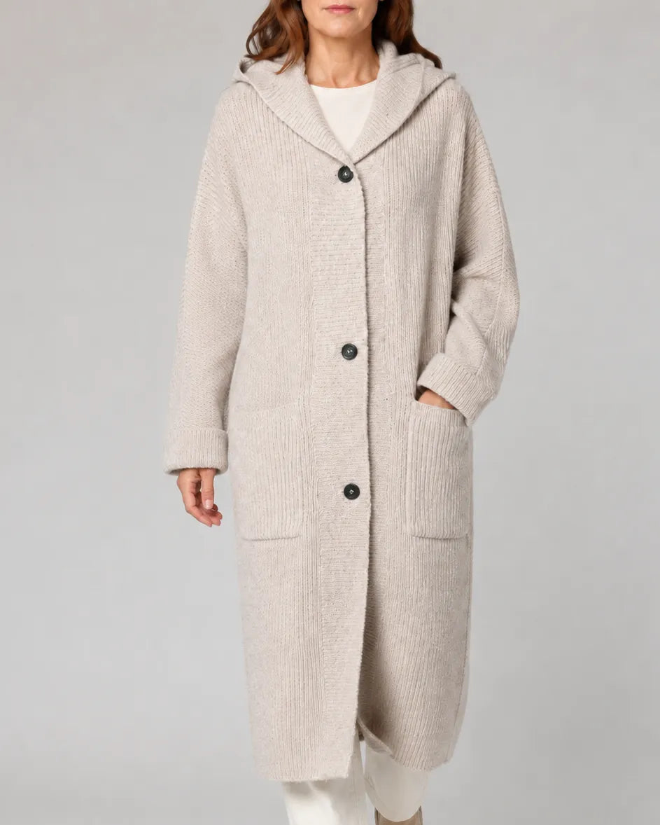 Longline V-Neck Knit Cardigan with Button Front and Pockets