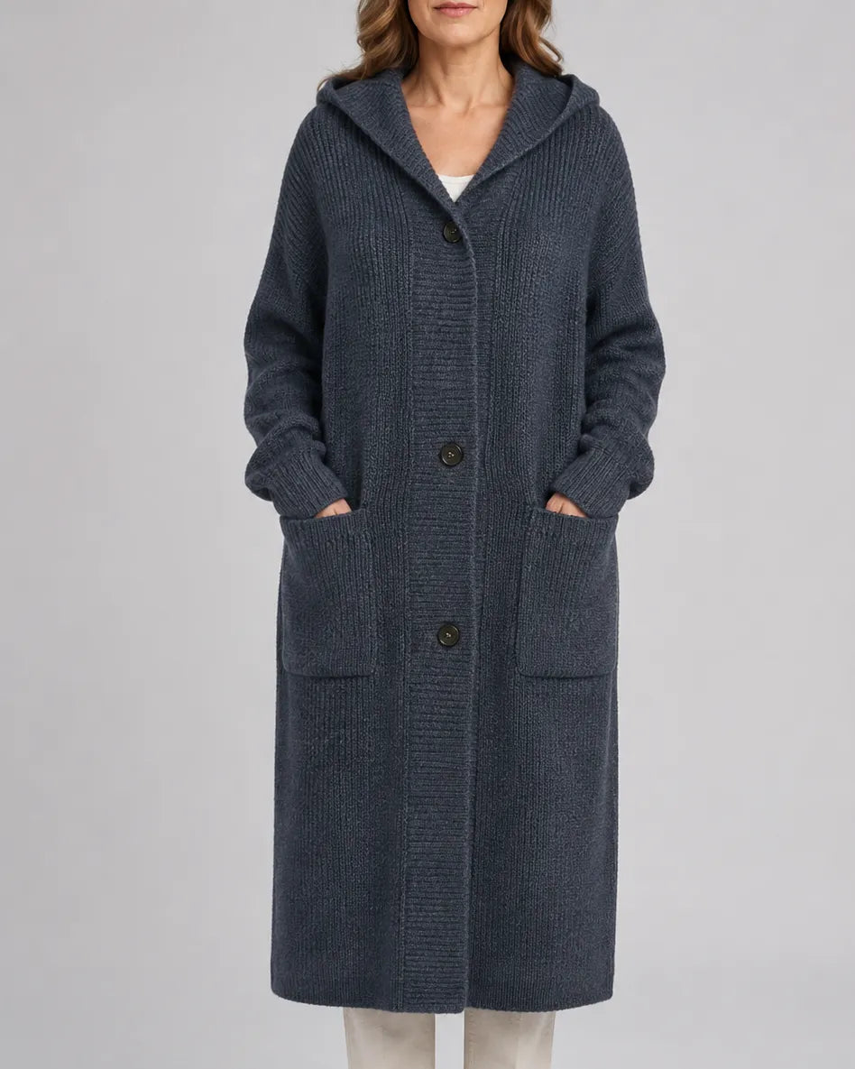 Longline V-Neck Knit Cardigan with Button Front and Pockets