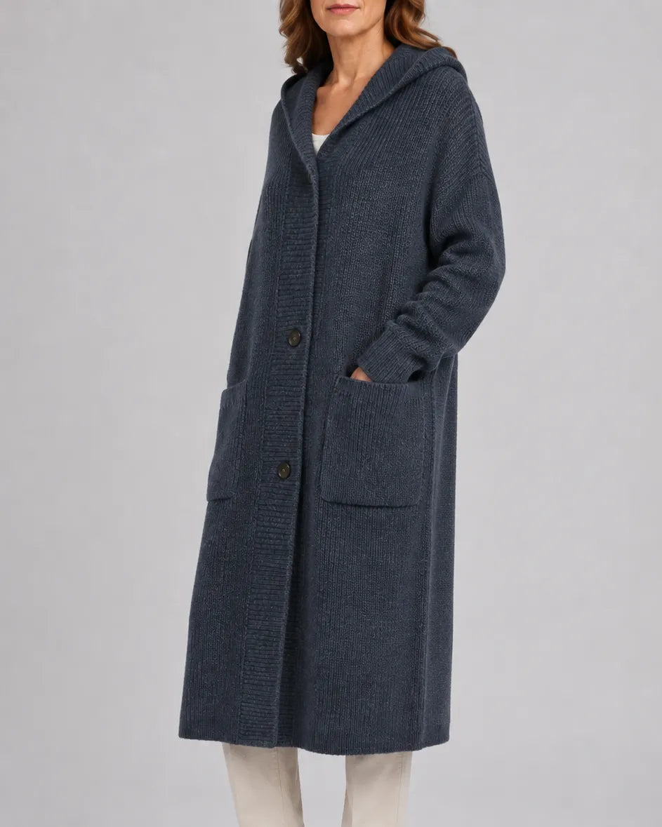 Longline V-Neck Knit Cardigan with Button Front and Pockets