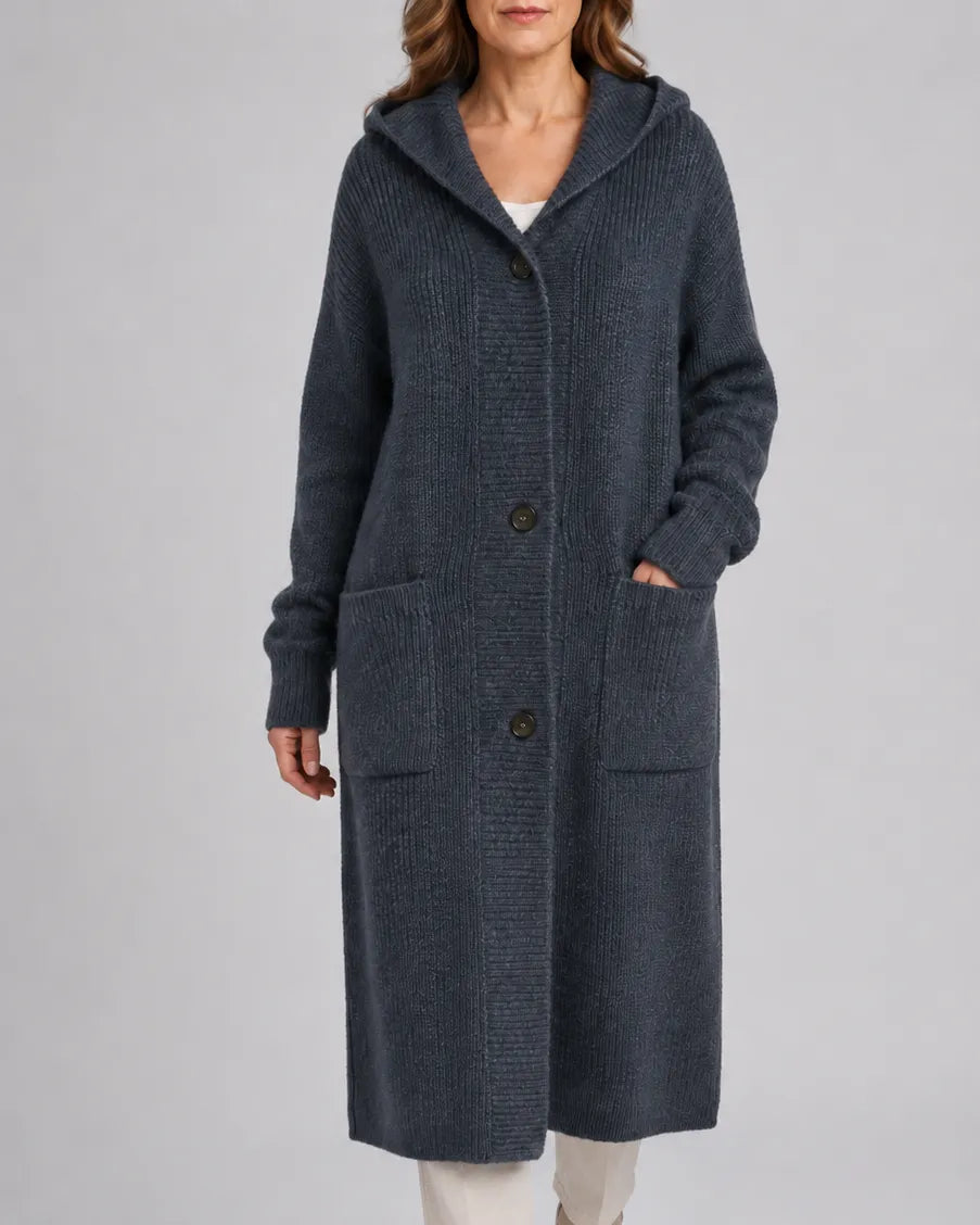 Longline V-Neck Knit Cardigan with Button Front and Pockets
