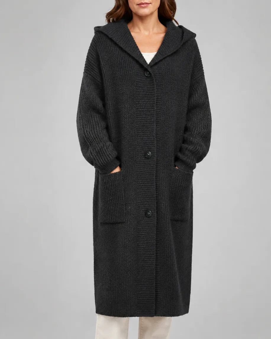 Longline V-Neck Knit Cardigan with Button Front and Pockets