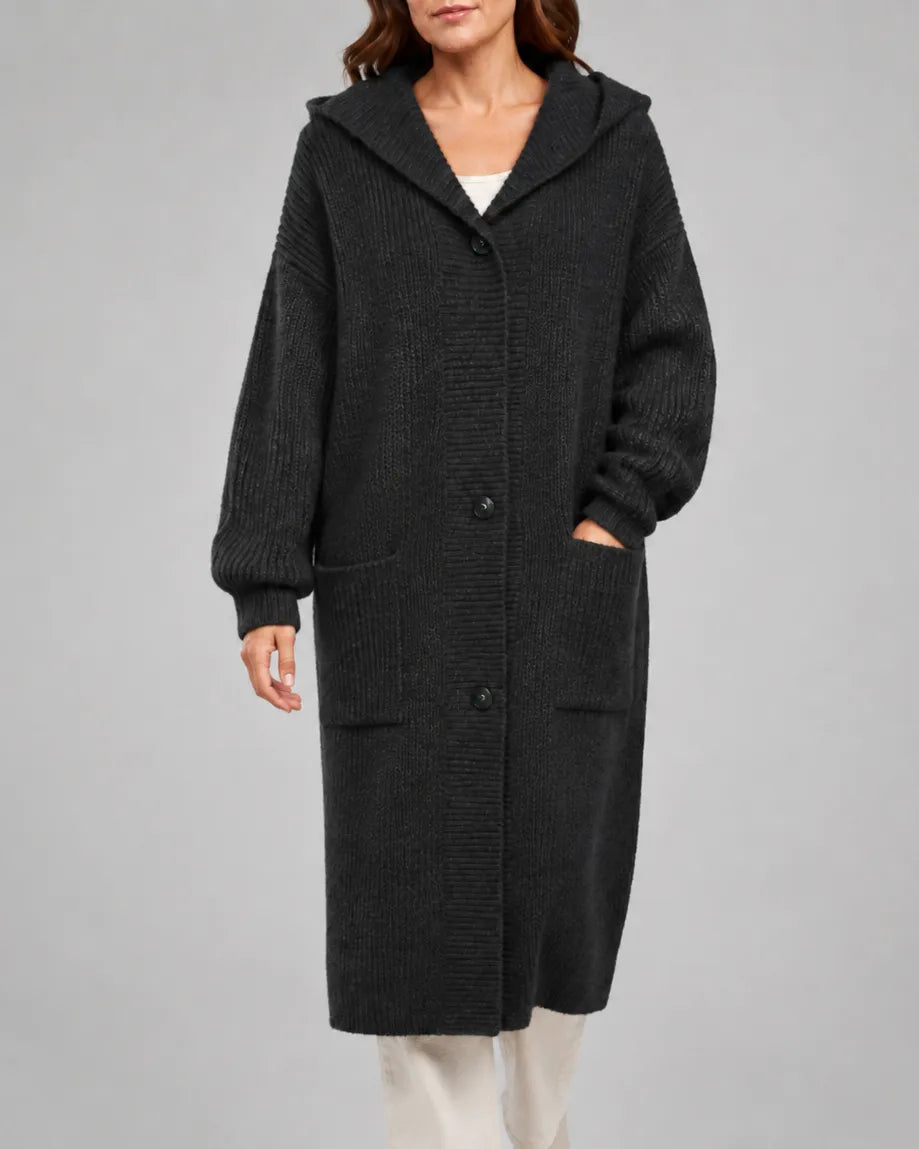 Longline V-Neck Knit Cardigan with Button Front and Pockets