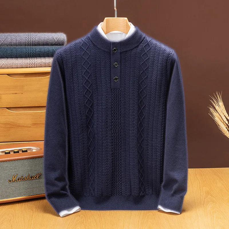 Men's Knit Henley Winter Sweater | Casual Warm Pullover