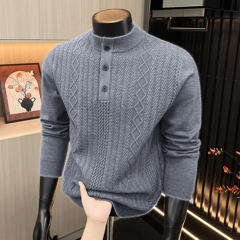 Men's Knit Henley Winter Sweater | Casual Warm Pullover