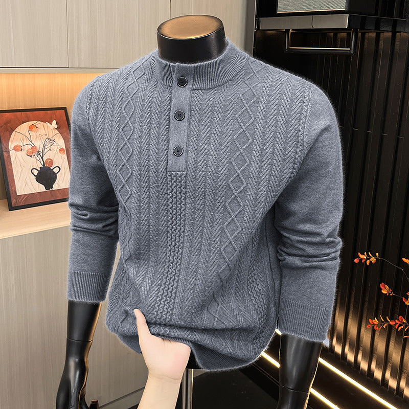Men's Knit Henley Winter Sweater | Casual Warm Pullover