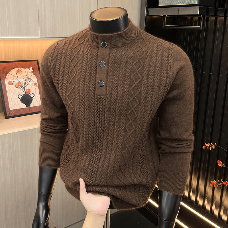 Men's Knit Henley Winter Sweater | Casual Warm Pullover