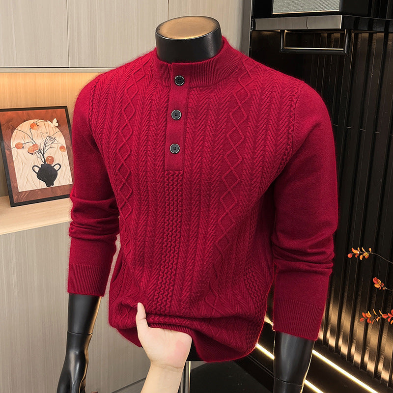 Men's Knit Henley Winter Sweater | Casual Warm Pullover
