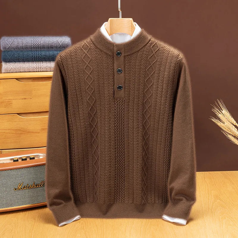 Men's Knit Henley Winter Sweater | Casual Warm Pullover