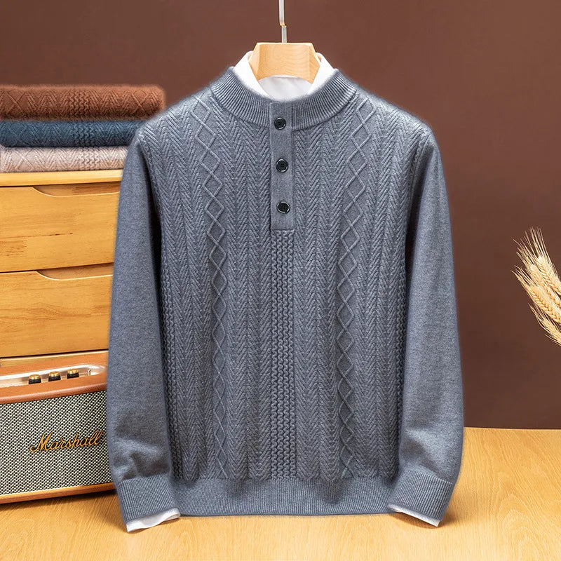 Men's Knit Henley Winter Sweater | Casual Warm Pullover