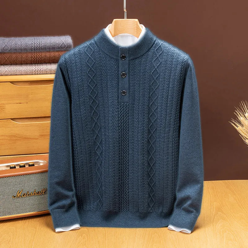 Men's Knit Henley Winter Sweater | Casual Warm Pullover