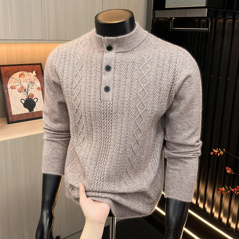 Men's Knit Henley Winter Sweater | Casual Warm Pullover