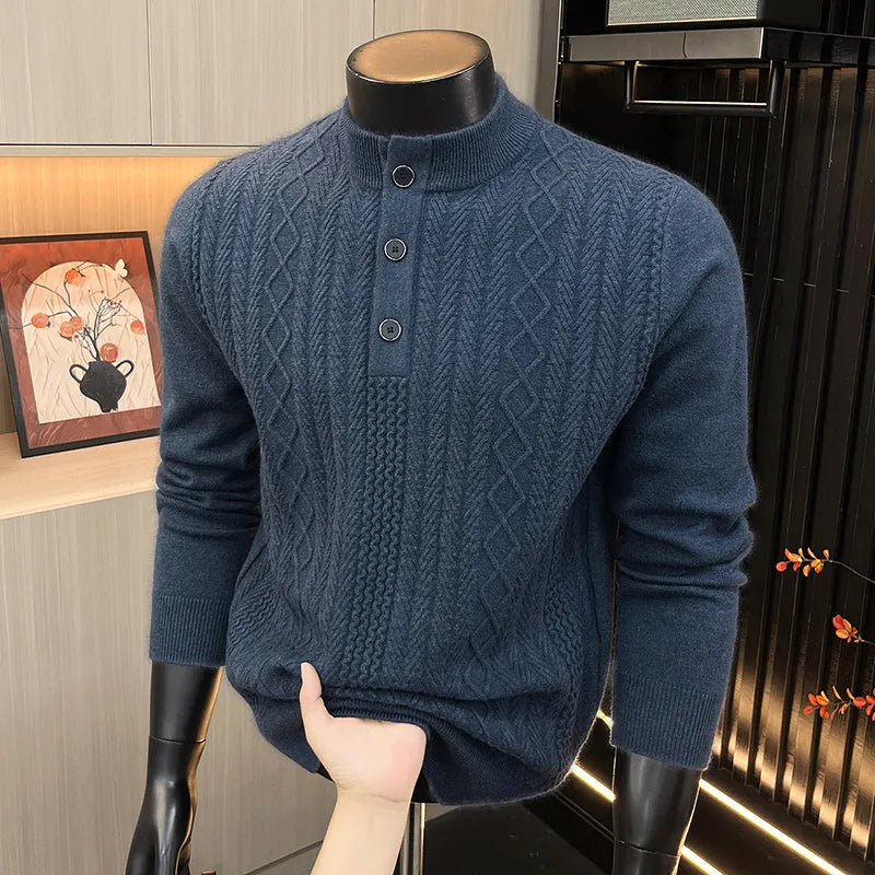 Men's Knit Henley Winter Sweater | Casual Warm Pullover