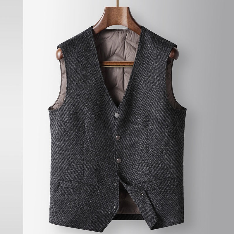 Men's Wool Blend Winter Vest | Sleeveless Warm Business Jacket