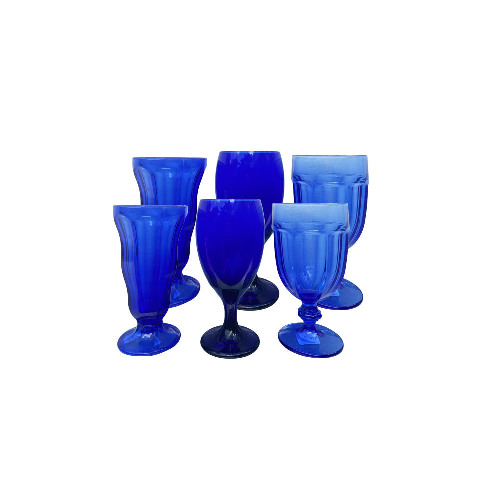 Mrs. Finds Vintage Mixed Cobalt Blue One-of-a-kind Glasses Set of 6