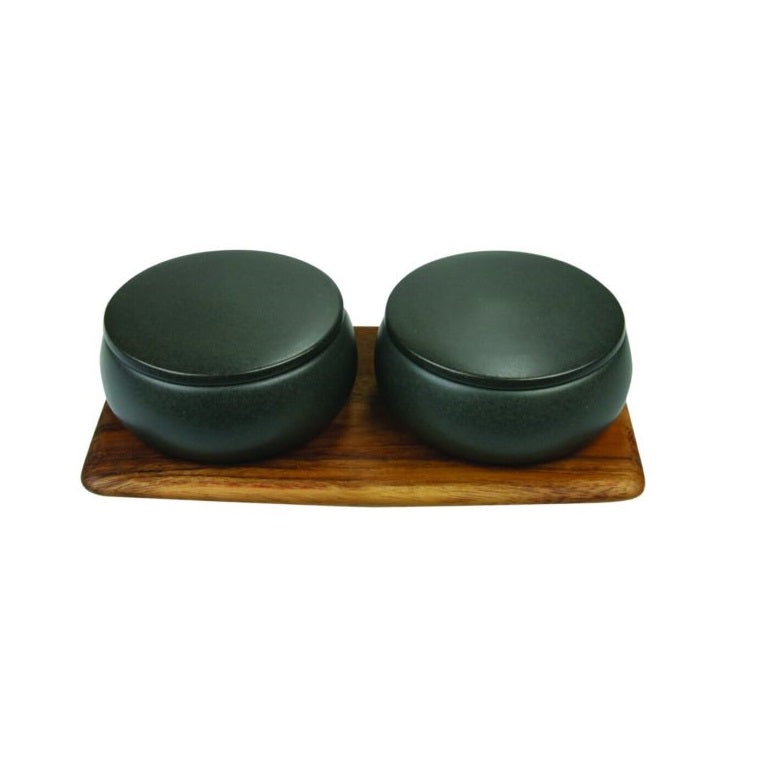 Stoneware Container Set Of 2 With Tray | Black