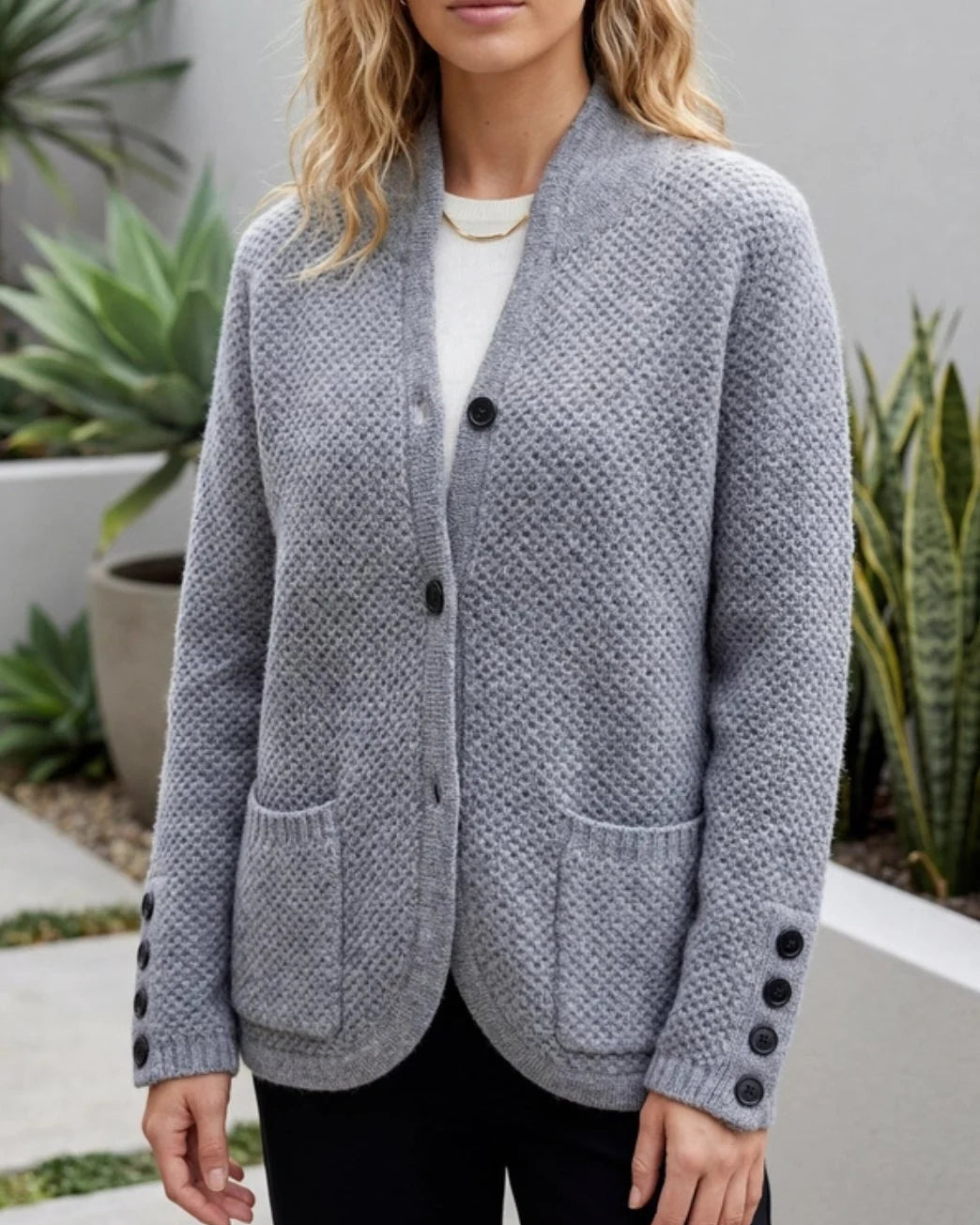 Relaxed Knit Cardigan with Button Front and Pockets