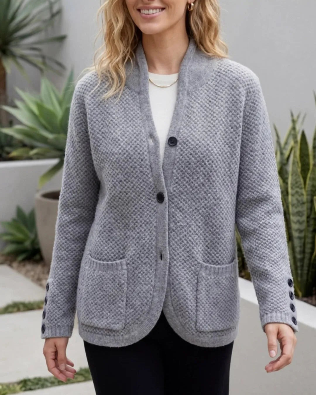 Relaxed Knit Cardigan with Button Front and Pockets