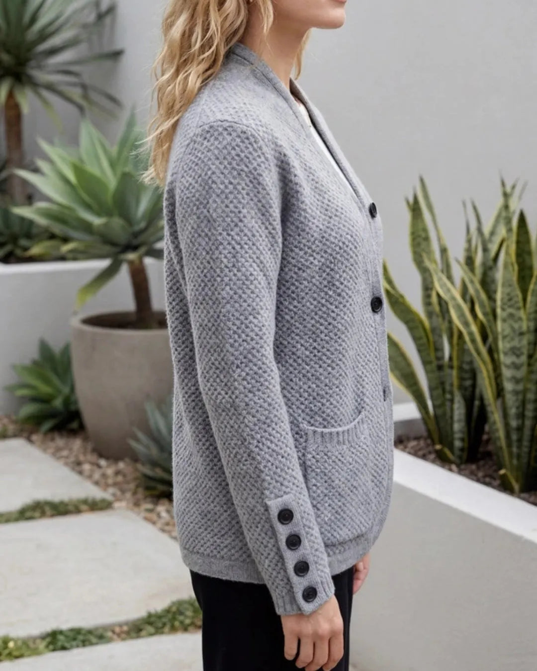 Relaxed Knit Cardigan with Button Front and Pockets