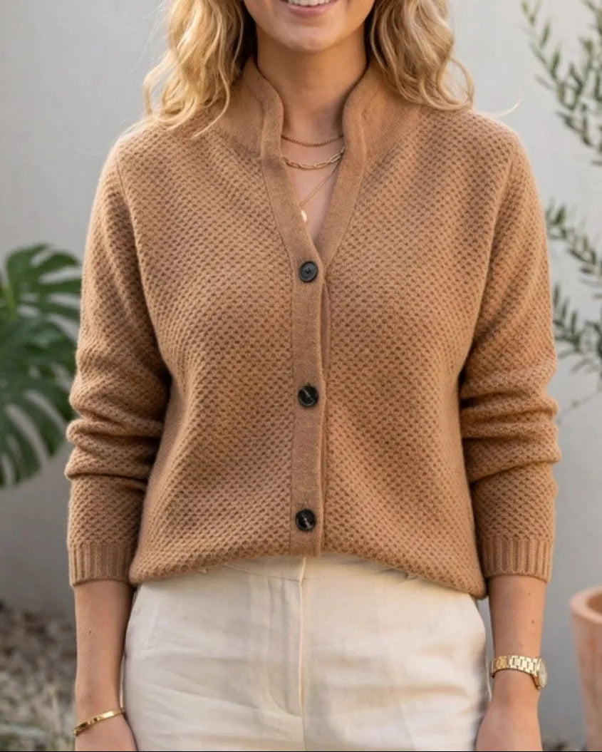 Relaxed Knit Cardigan with Button Front and Pockets