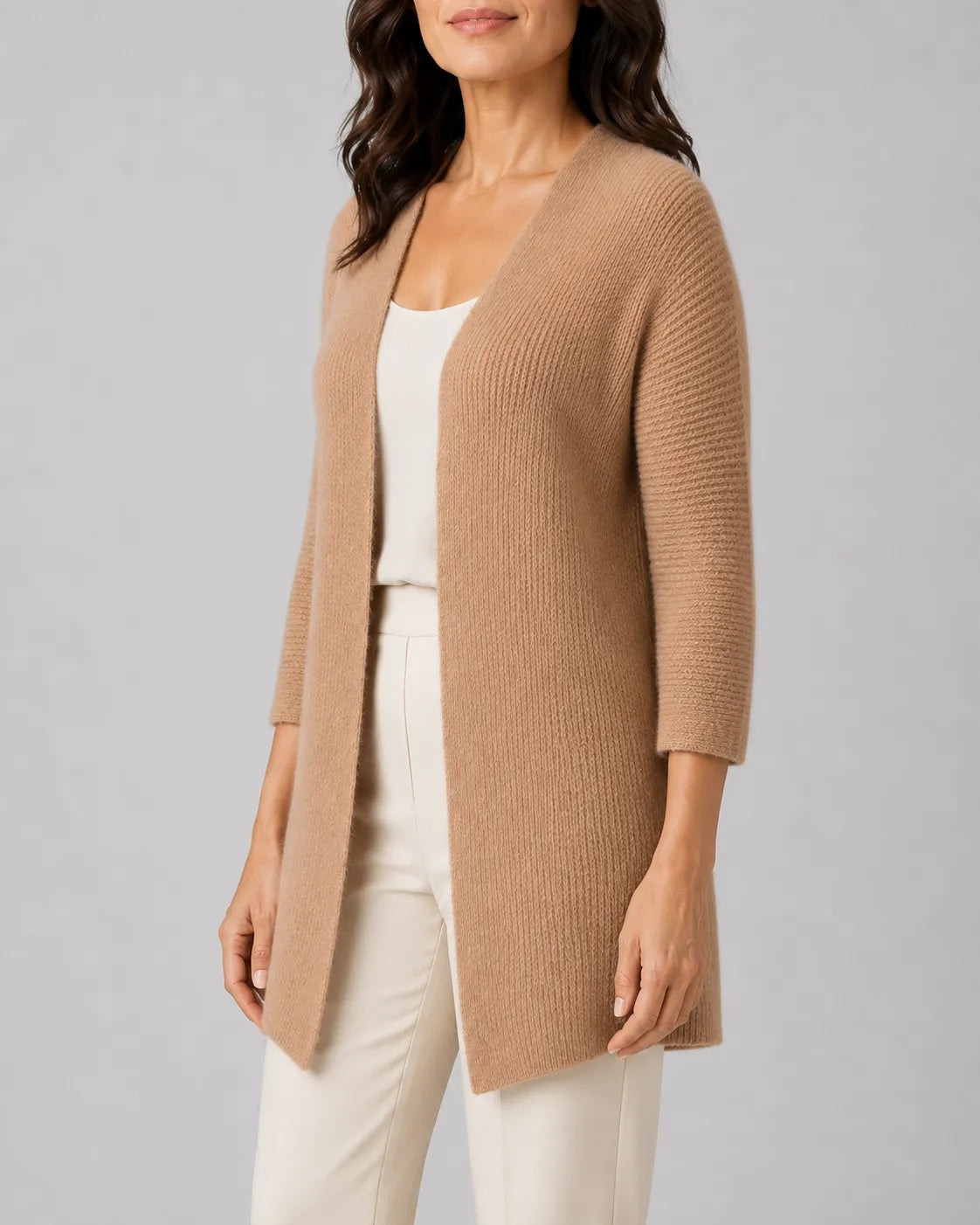 Relaxed Ribbed Knit Cardigan with Open Front
