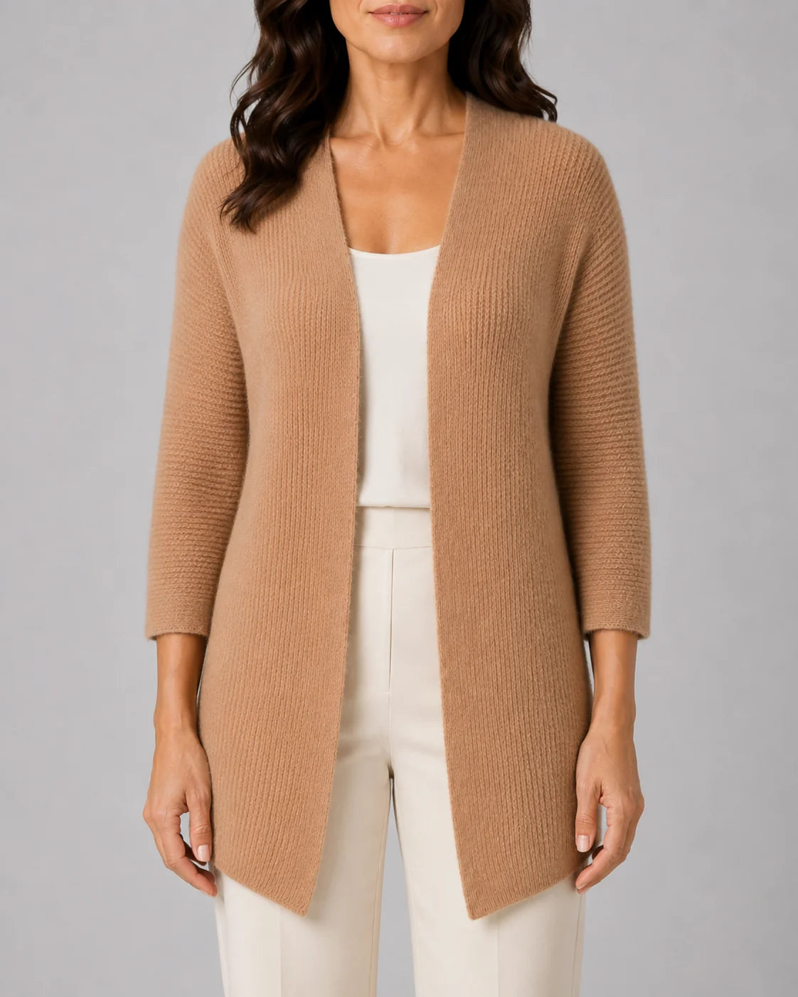 Relaxed Ribbed Knit Cardigan with Open Front