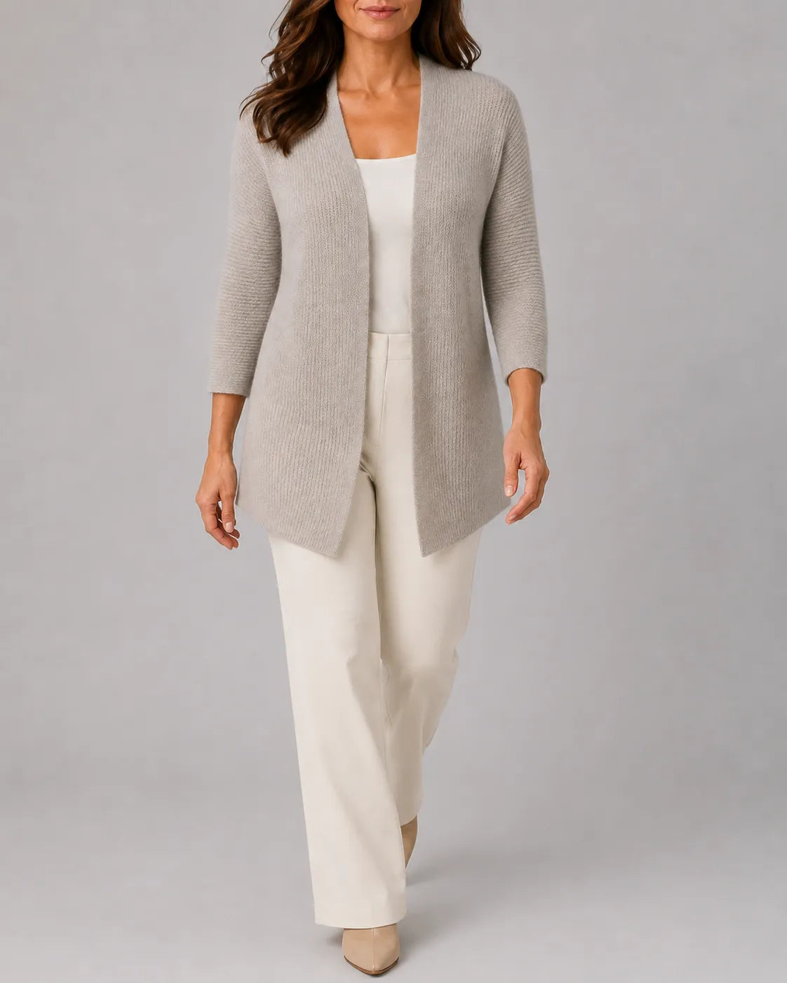Relaxed Ribbed Knit Cardigan with Open Front