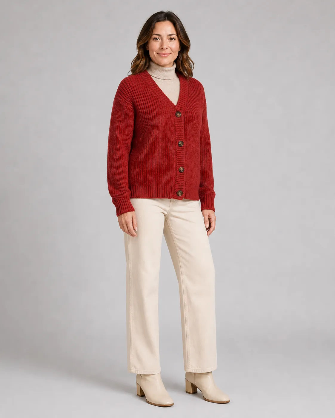 Ribbed Knit V-Neck Relaxed Cardigan with Button Front