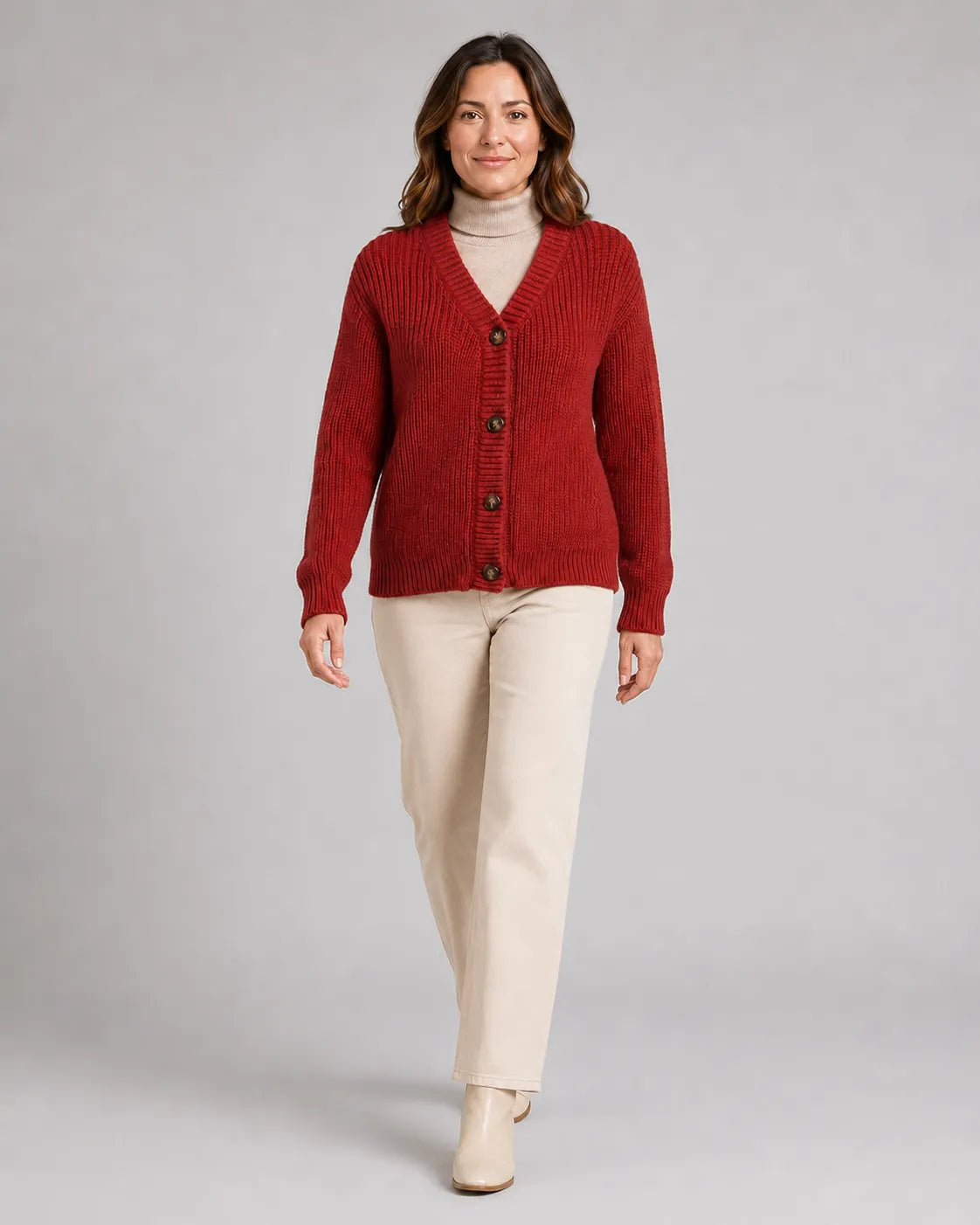 Ribbed Knit V-Neck Relaxed Cardigan with Button Front