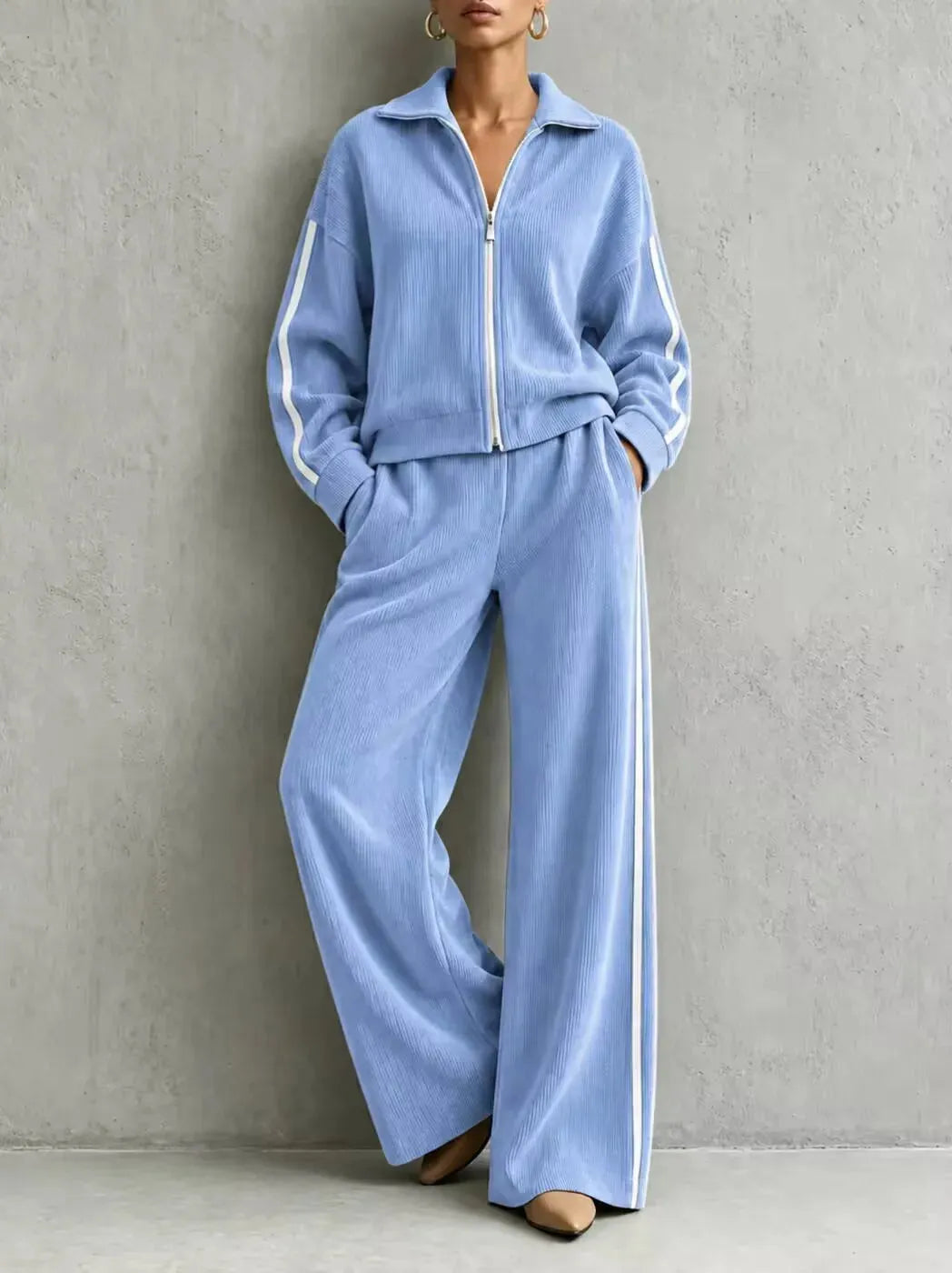 Solid Lapel Long Sleeve Wide-Leg Two-Piece Set Casual | Kora Collection