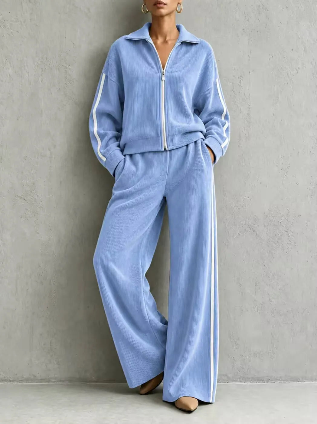 Solid Lapel Long Sleeve Wide-Leg Two-Piece Set Casual | Kora Collection