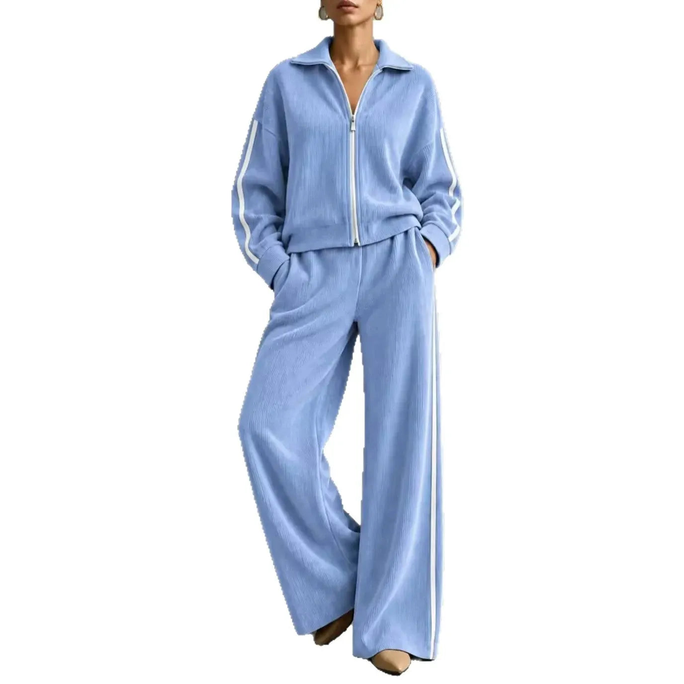 Solid Lapel Long Sleeve Wide-Leg Two-Piece Set Casual | Kora Collection