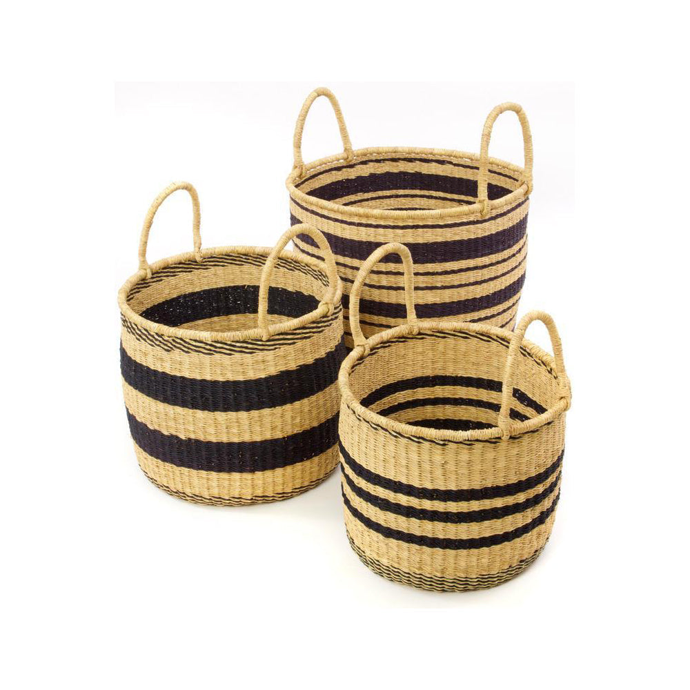 Striped Natural Basket With Blue Lines