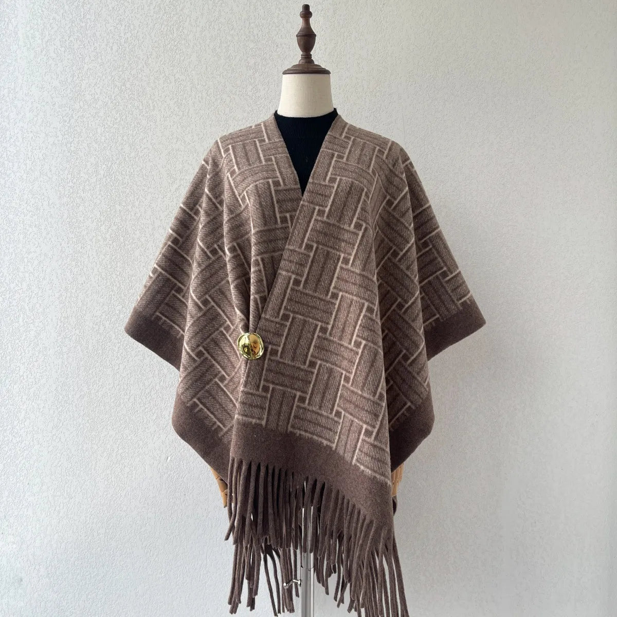 Tassel Trim Open Front Cape Shawl Wrap | Aurelia Collection