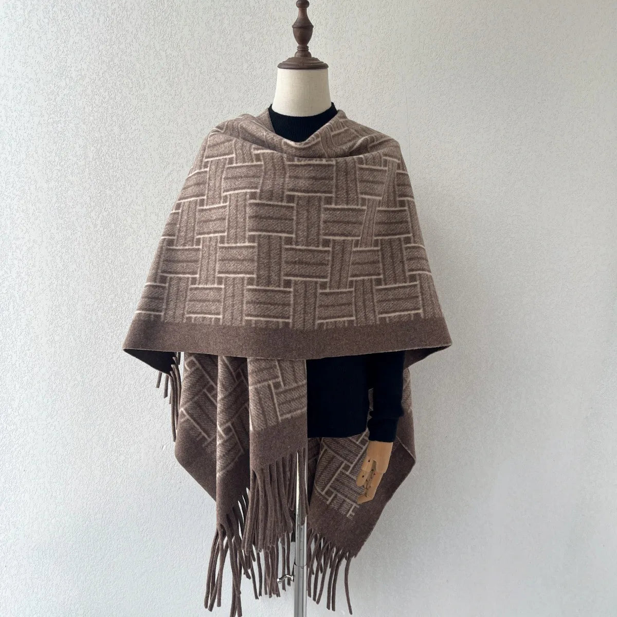 Tassel Trim Open Front Cape Shawl Wrap | Aurelia Collection