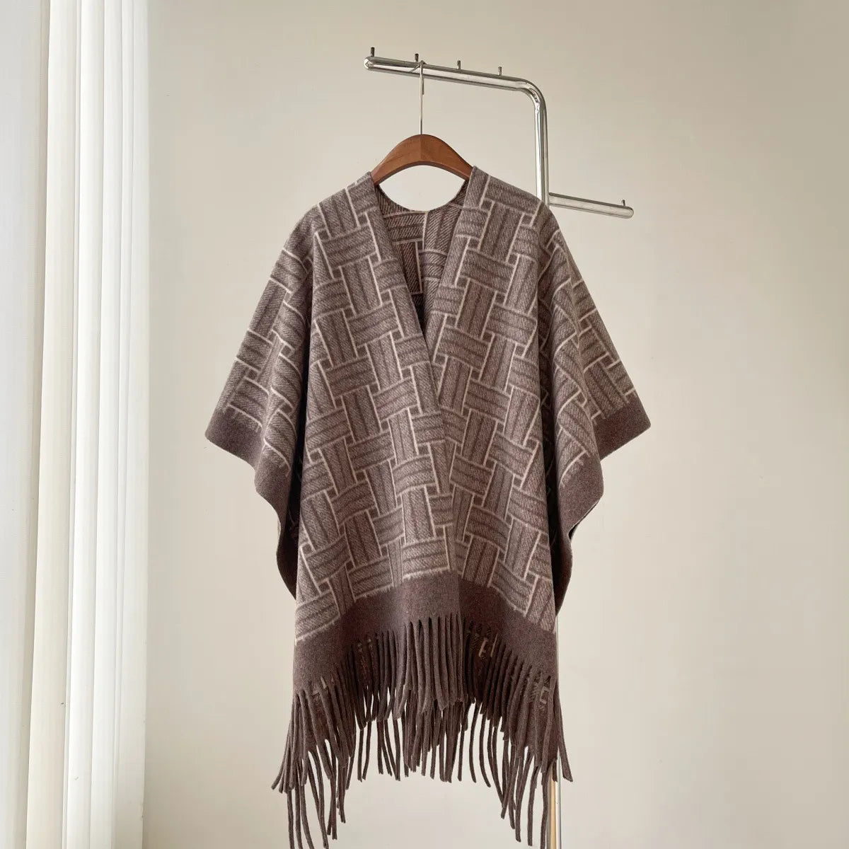 Tassel Trim Open Front Cape Shawl Wrap | Aurelia Collection