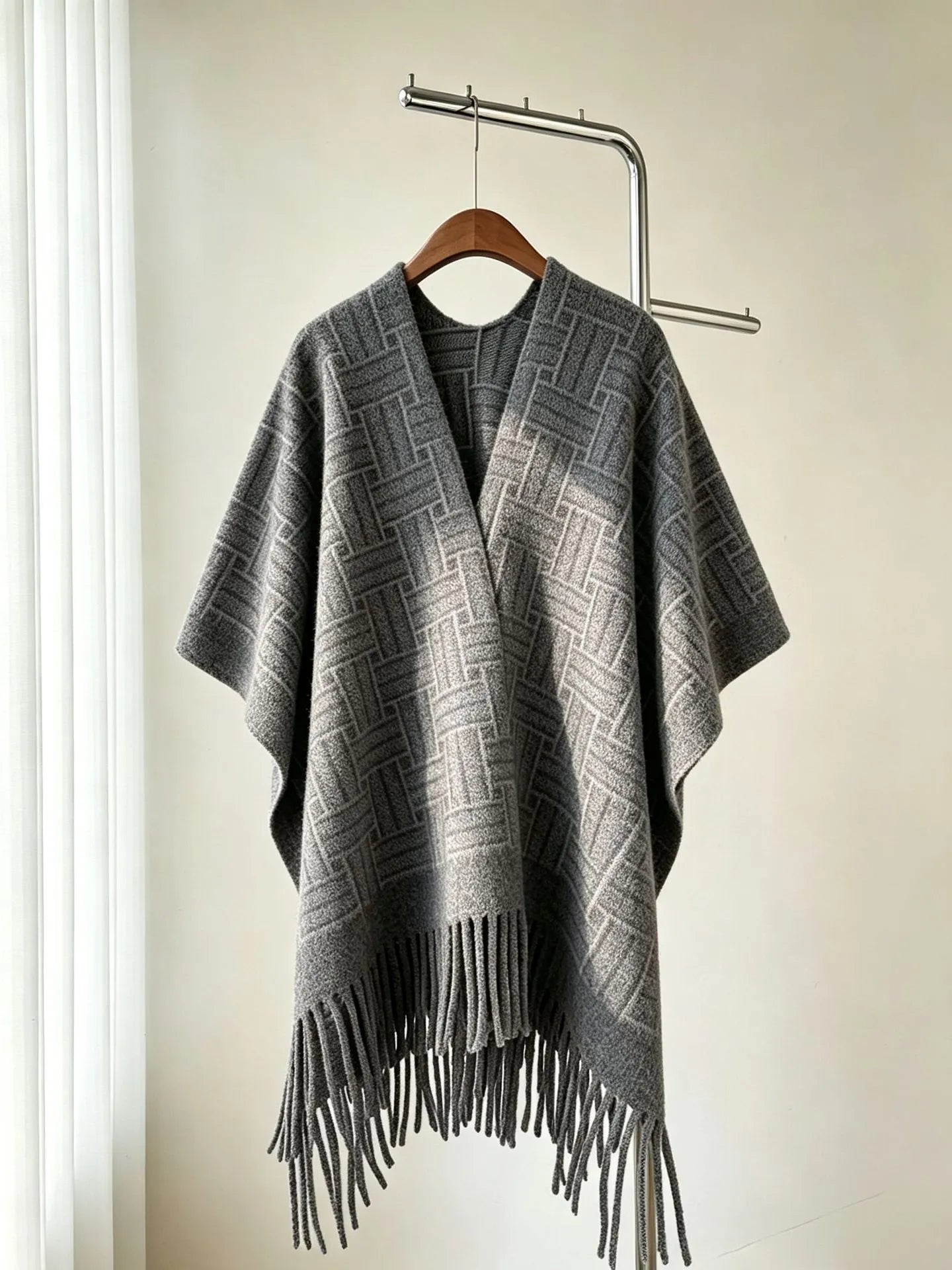 Tassel Trim Open Front Cape Shawl Wrap | Aurelia Collection
