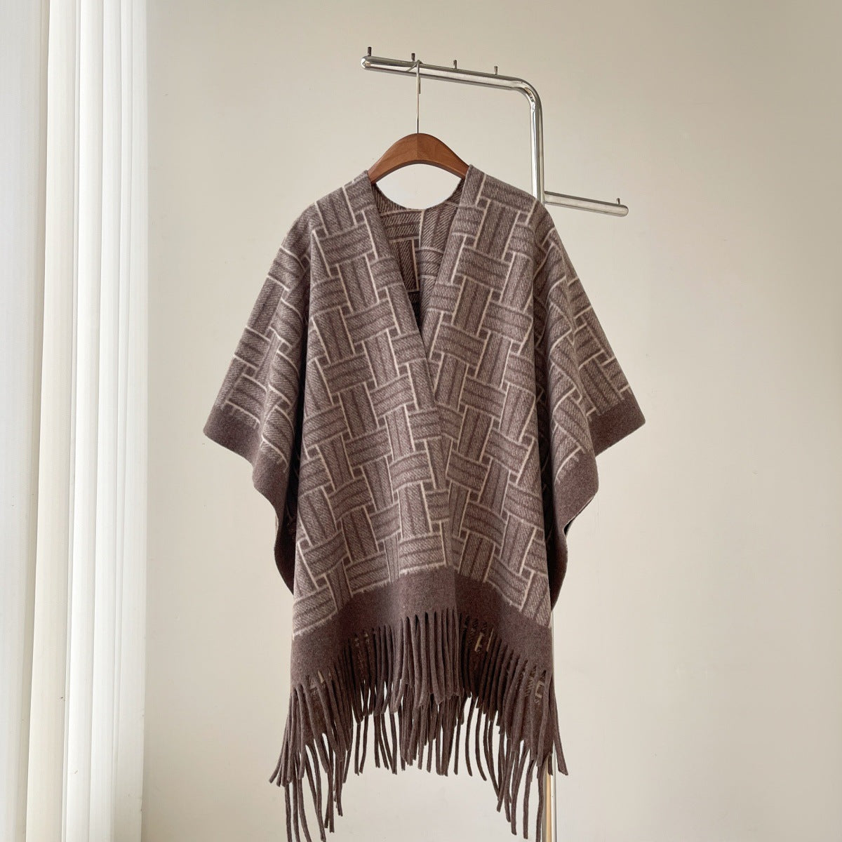 Tassel Trim Open Front Cape Shawl Wrap | Aurelia Collection