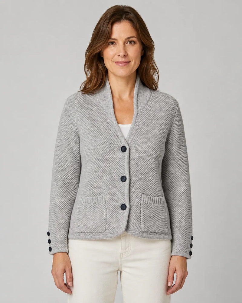 Textured Collared Knit Cardigan with Button Front and Pockets