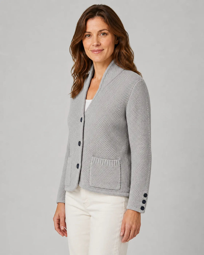 Textured Collared Knit Cardigan with Button Front and Pockets