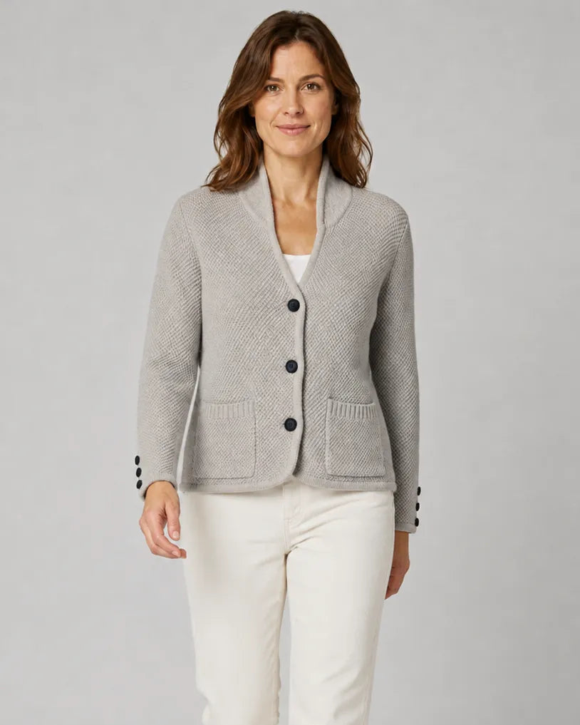 Textured Collared Knit Cardigan with Button Front and Pockets