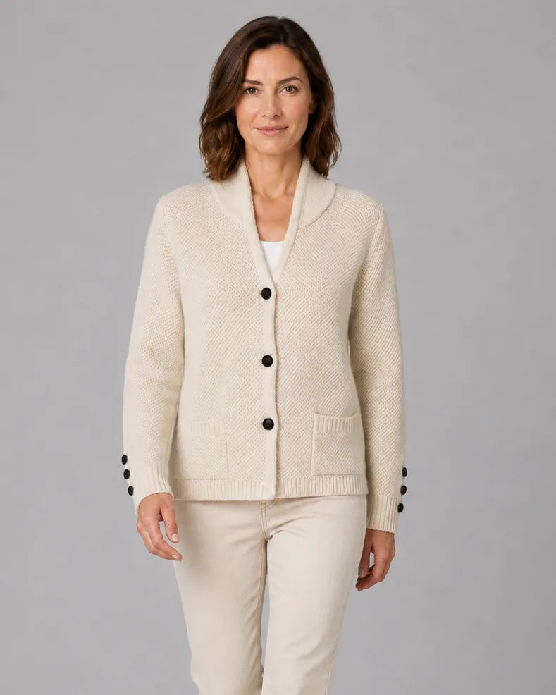 Textured Collared Knit Cardigan with Button Front and Pockets