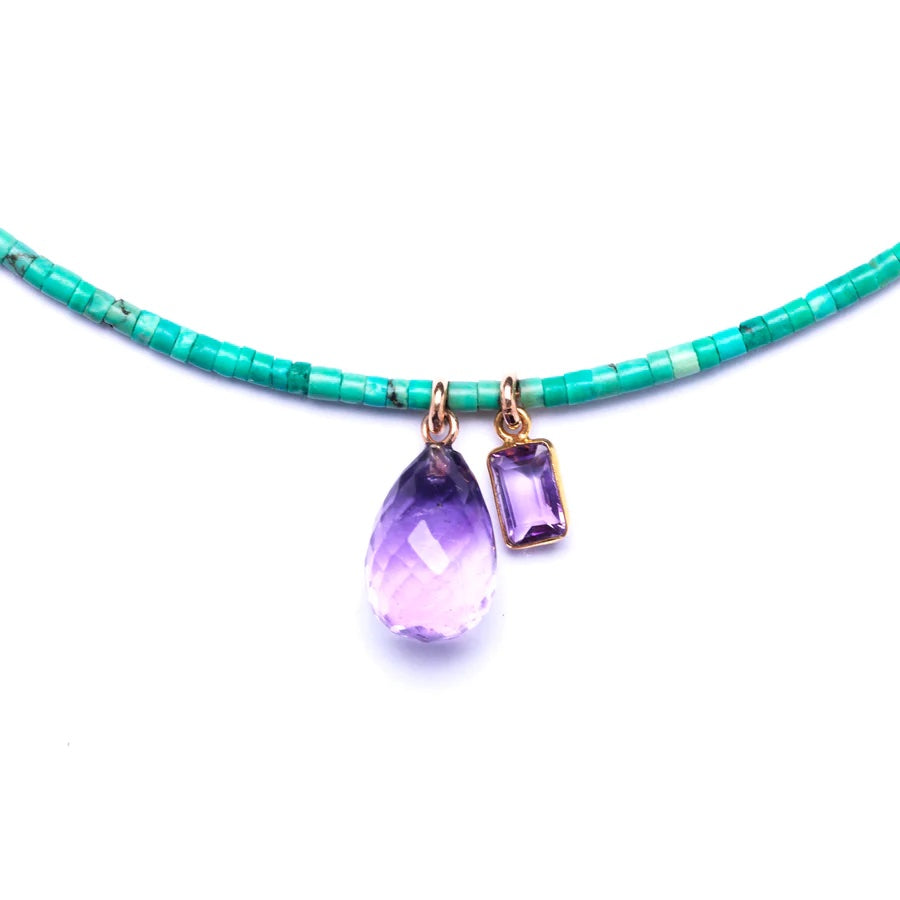 Turquoise and Amethyst 14k Gold Necklace