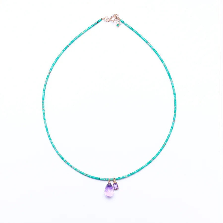 Turquoise and Amethyst 14k Gold Necklace