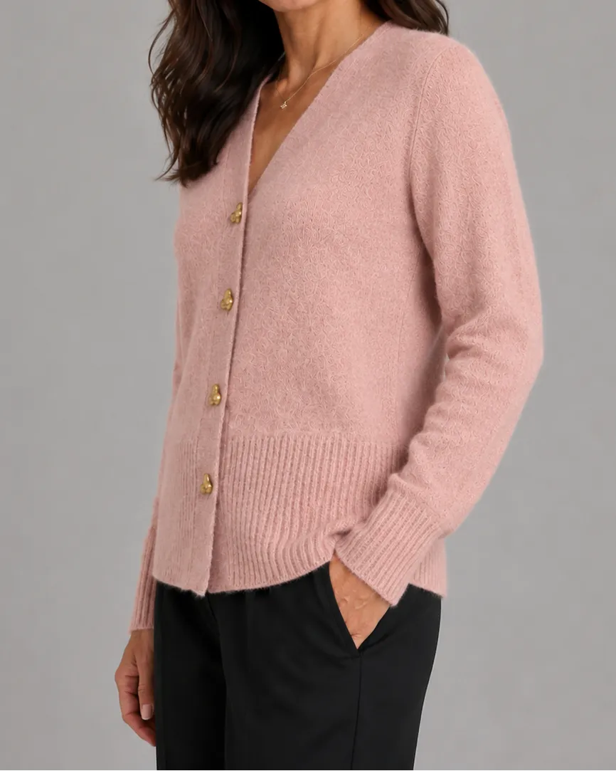 V-Neck Heart Button Front Knit Cardigan